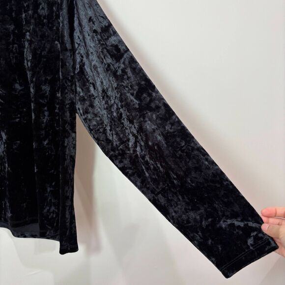 Eloquii Black Crushed Velvet Mock Neck Long Sleeve Top 26/28 Dark Goth Victorian - Picture 3 of 9
